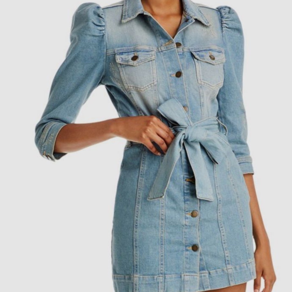 $450 Retrofête Women's Blue Lema 3/4-Sleeve Denim Mini Dress XS